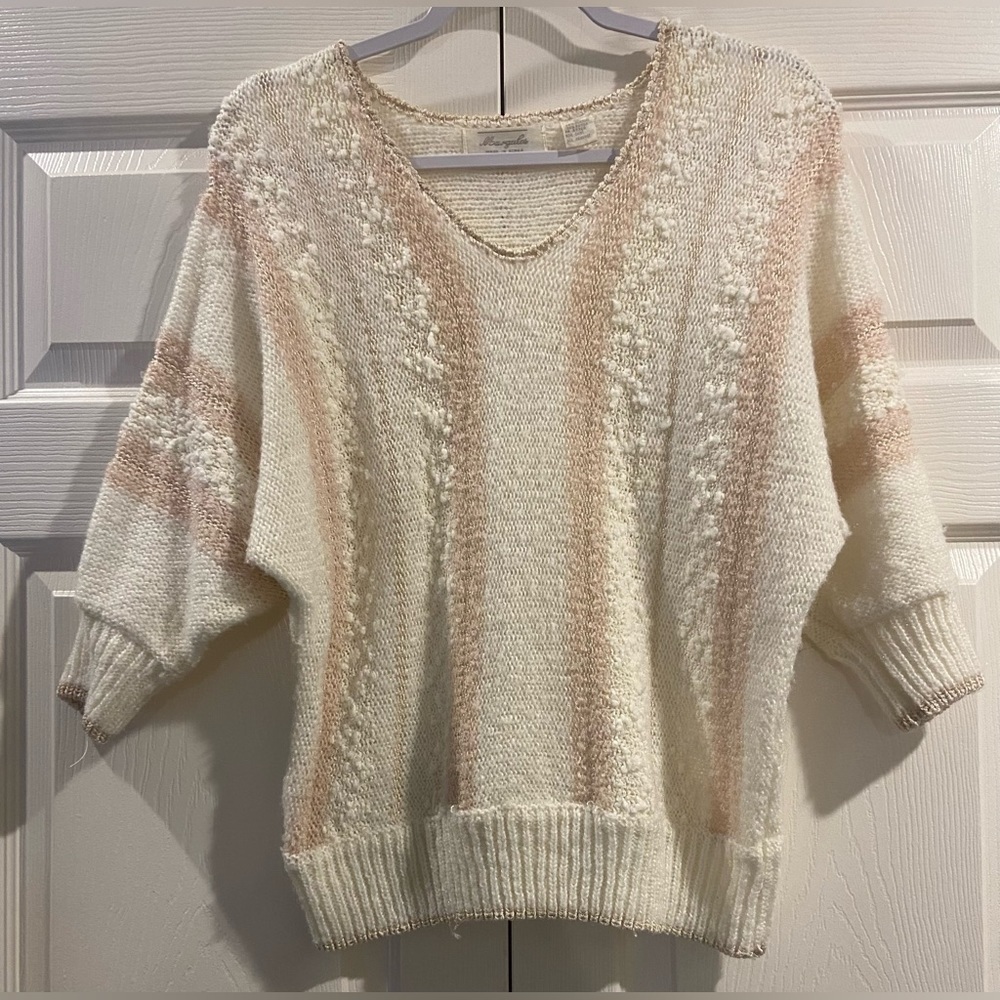 Vtg 90s Margules Size Small Cottagecore 3/4 Sleeve Cream Sweater